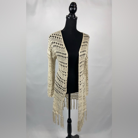 Open Knit Cardigan Taupe Large - Picture 3 of 9